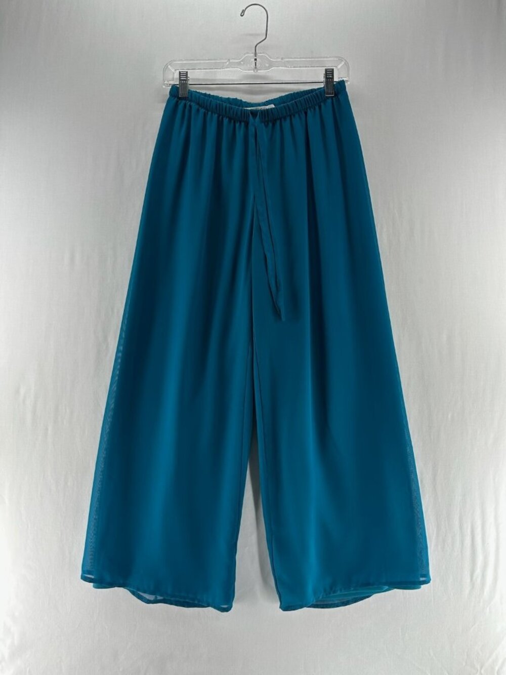 American Glamour Badgley Mischka Chiffon Wide Leg Pants S Lined Drawstring Teal - Picture 2 of 16